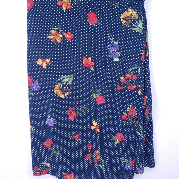 Wrapper Navy Blue Mini Stars Colorful Floral Lightweight Wrap Mid Dress Size L - Picture 8 of 13